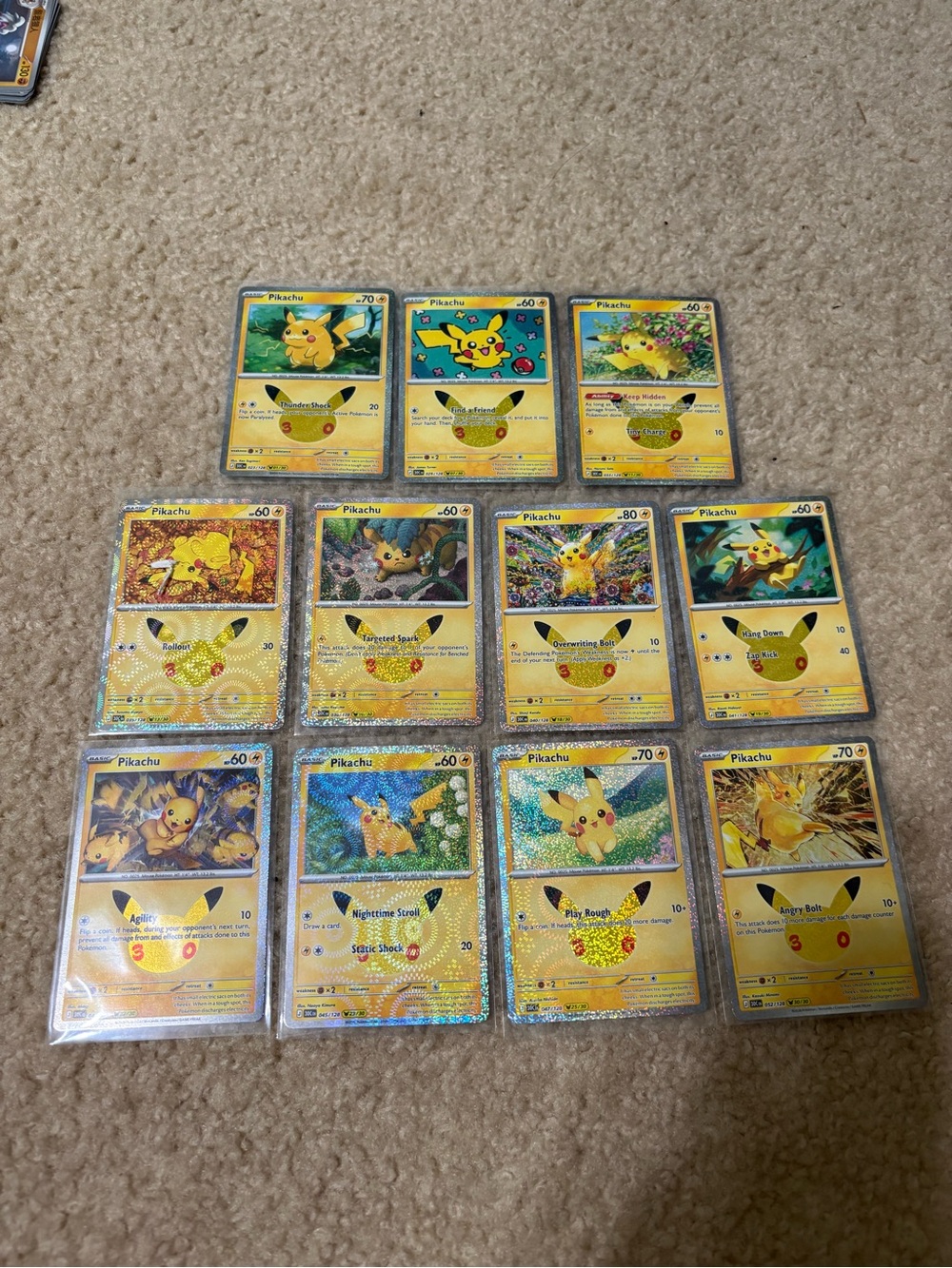 Pokemon Pikachu 30th Celebration Holo Lot Of 11 cards NM No Dupes